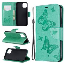 Embossing Double Butterfly Leather Wallet Case for iPhone 11 Pro Max - Green