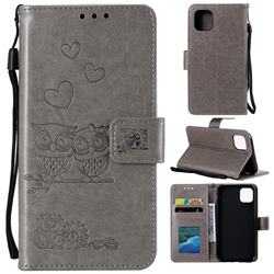 Embossing Owl Couple Flower Leather Wallet Case for iPhone 11 Pro Max (6.5 inch) - Gray