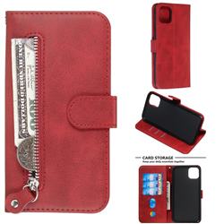 Retro Luxury Zipper Leather Phone Wallet Case for iPhone 11 Pro Max (6.5 inch) - Red