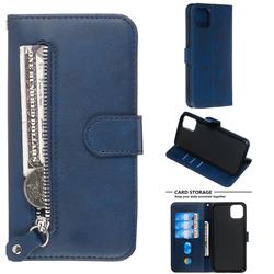 Retro Luxury Zipper Leather Phone Wallet Case for iPhone 11 Pro Max (6.5 inch) - Blue