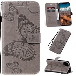 Embossing 3D Butterfly Leather Wallet Case for iPhone 11 Pro Max (6.5 inch) - Gray