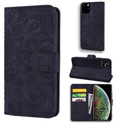 Retro Embossing Mandala Flower Leather Wallet Case for iPhone 11 Pro Max (6.5 inch) - Black