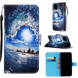 Waves and Sun Matte Leather Wallet Phone Case for iPhone 11 Pro Max (6.5 inch)