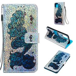 Mermaid Seahorse Sequins Painted Leather Wallet Case for iPhone 11 Pro Max (6.5 inch)