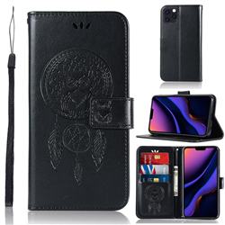 Intricate Embossing Owl Campanula Leather Wallet Case for iPhone 11 Pro Max (6.5 inch) - Black
