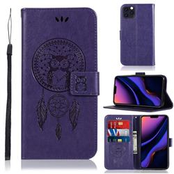 Intricate Embossing Owl Campanula Leather Wallet Case for iPhone 11 Pro Max (6.5 inch) - Purple