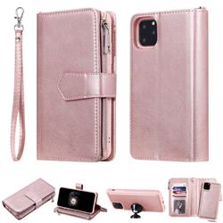 Retro Luxury Multifunction Zipper Leather Phone Wallet for iPhone 11 Pro Max (6.5 inch) - Rose Gold