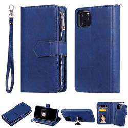 Retro Luxury Multifunction Zipper Leather Phone Wallet for iPhone 11 Pro Max (6.5 inch) - Blue