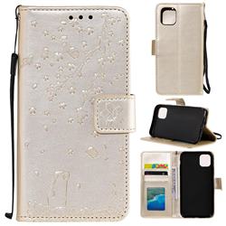 Embossing Cherry Blossom Cat Leather Wallet Case for iPhone 11 Pro Max (6.5 inch) - Golden