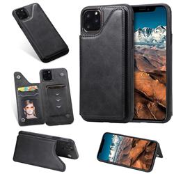 Luxury Multifunction Magnetic Card Slots Stand Calf Leather Phone Back Cover for iPhone 11 Pro Max (6.5 inch) - Black