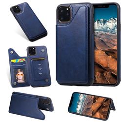 Luxury Multifunction Magnetic Card Slots Stand Calf Leather Phone Back Cover for iPhone 11 Pro Max (6.5 inch) - Blue