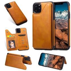 Luxury Multifunction Magnetic Card Slots Stand Calf Leather Phone Back Cover for iPhone 11 Pro Max (6.5 inch) - Brown