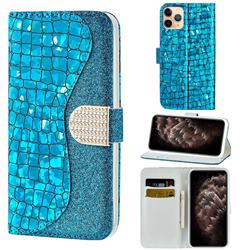 Glitter Diamond Buckle Laser Stitching Leather Wallet Phone Case for iPhone 11 Pro Max (6.5 inch) - Blue