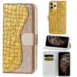 Glitter Diamond Buckle Laser Stitching Leather Wallet Phone Case for iPhone 11 Pro Max (6.5 inch) - Gold
