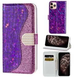 Glitter Diamond Buckle Laser Stitching Leather Wallet Phone Case for iPhone 11 Pro Max (6.5 inch) - Purple