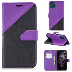 Dual Color Gold-Sand Leather Wallet Case for iPhone 11 Pro Max (6.5 inch) (Black / Purple )