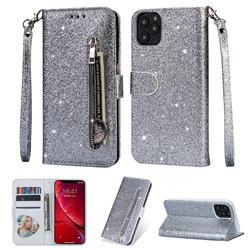 Glitter Shine Leather Zipper Wallet Phone Case for iPhone 11 Pro Max (6.5 inch) - Silver