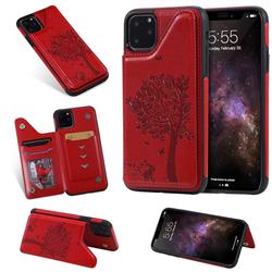 Luxury R61 Tree Cat Magnetic Stand Card Leather Phone Case for iPhone 11 Pro Max (6.5 inch) - Red