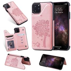 Luxury R61 Tree Cat Magnetic Stand Card Leather Phone Case for iPhone 11 Pro Max (6.5 inch) - Rose Gold