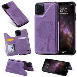 Luxury R61 Tree Cat Magnetic Stand Card Leather Phone Case for iPhone 11 Pro Max (6.5 inch) - Purple