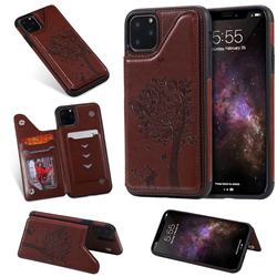 Luxury R61 Tree Cat Magnetic Stand Card Leather Phone Case for iPhone 11 Pro Max (6.5 inch) - Brown