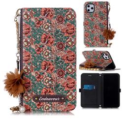Impatiens Endeavour Florid Pearl Flower Pendant Metal Strap PU Leather Wallet Case for iPhone 11 Pro Max (6.5 inch)