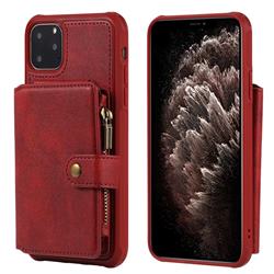 Retro Luxury Multifunction Zipper Leather Phone Back Cover for iPhone 11 Pro Max (6.5 inch) - Red