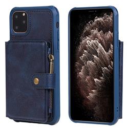 Retro Luxury Multifunction Zipper Leather Phone Back Cover for iPhone 11 Pro Max (6.5 inch) - Blue