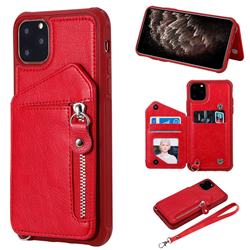 Classic Luxury Buckle Zipper Anti-fall Leather Phone Back Cover for iPhone 11 Pro Max (6.5 inch) - Red