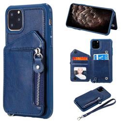 Classic Luxury Buckle Zipper Anti-fall Leather Phone Back Cover for iPhone 11 Pro Max (6.5 inch) - Blue