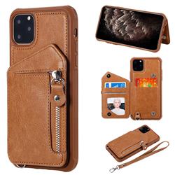 Classic Luxury Buckle Zipper Anti-fall Leather Phone Back Cover for iPhone 11 Pro Max (6.5 inch) - Brown
