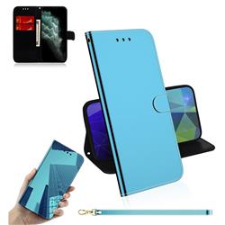 Shining Mirror Like Surface Leather Wallet Case for iPhone 11 Pro Max (6.5 inch) - Blue