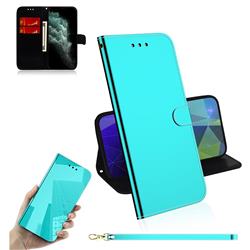Shining Mirror Like Surface Leather Wallet Case for iPhone 11 Pro Max (6.5 inch) - Mint Green