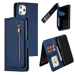 Multifunction 9 Cards Leather Zipper Wallet Phone Case for iPhone 11 Pro Max (6.5 inch) - Blue