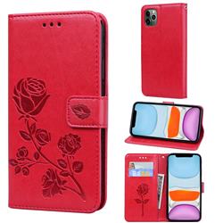 Embossing Rose Flower Leather Wallet Case for iPhone 11 Pro Max (6.5 inch) - Red