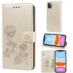 Embossing Rose Flower Leather Wallet Case for iPhone 11 Pro Max (6.5 inch) - Golden