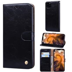 Luxury Retro Oil Wax PU Leather Wallet Phone Case for iPhone 11 Pro Max (6.5 inch) - Deep Black
