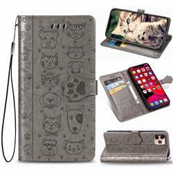 Embossing Dog Paw Kitten and Puppy Leather Wallet Case for iPhone 11 Pro Max (6.5 inch) - Gray
