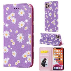 Ultra Slim Daisy Sparkle Glitter Powder Magnetic Leather Wallet Case for iPhone 11 Pro Max (6.5 inch) - Purple