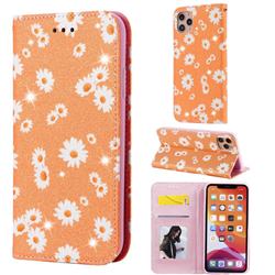 Ultra Slim Daisy Sparkle Glitter Powder Magnetic Leather Wallet Case for iPhone 11 Pro Max (6.5 inch) - Orange