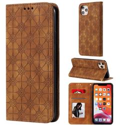 Intricate Embossing Four Leaf Clover Leather Wallet Case for iPhone 11 Pro Max (6.5 inch) - Yellowish Brown