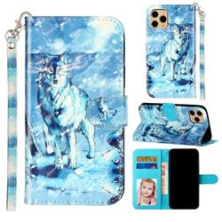 Snow Wolf 3D Leather Phone Holster Wallet Case for iPhone 11 Pro Max (6.5 inch)