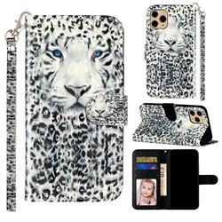 White Leopard 3D Leather Phone Holster Wallet Case for iPhone 11 Pro Max (6.5 inch)