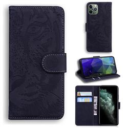 Intricate Embossing Tiger Face Leather Wallet Case for iPhone 11 Pro Max (6.5 inch) - Black