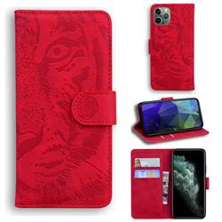 Intricate Embossing Tiger Face Leather Wallet Case for iPhone 11 Pro Max (6.5 inch) - Red