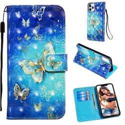 Gold Butterfly 3D Painted Leather Wallet Case for iPhone 11 Pro Max (6.5 inch)