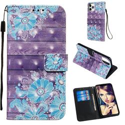 Blue Flower 3D Painted Leather Wallet Case for iPhone 11 Pro Max (6.5 inch)