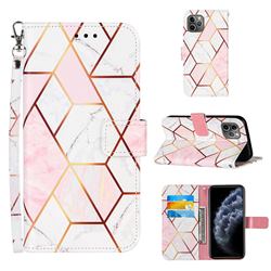 Pink White Stitching Color Marble Leather Wallet Case for iPhone 11 Pro Max (6.5 inch)