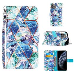 Green and Blue Stitching Color Marble Leather Wallet Case for iPhone 11 Pro Max (6.5 inch)