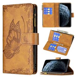 Binfen Color Imprint Vivid Butterfly Buckle Zipper Multi-function Leather Phone Wallet for iPhone 11 Pro Max (6.5 inch) - Brown
